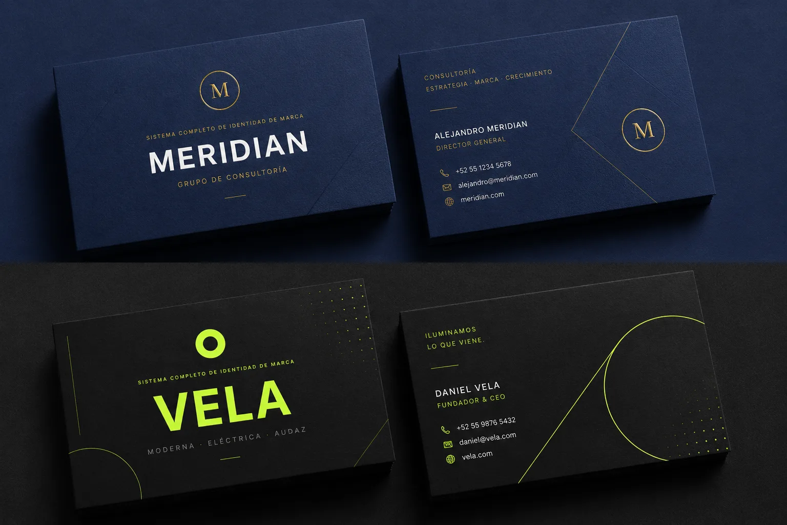 Ejemplo de tarjeta de presentación corporativa con diseño de marca completo